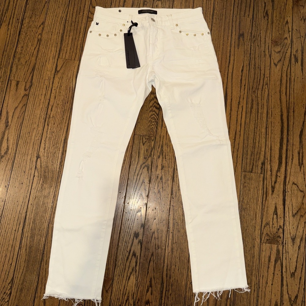 Messagerie Patrizio Piscaglia White Denim Trousers Manx Size 31 Distressed Studs